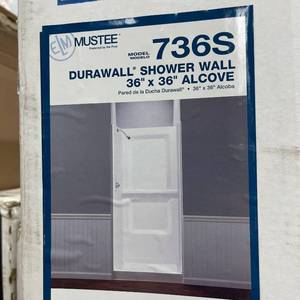 lot 122 image: MUSTEE Durawall 36 in. W x 73.25 in. H 3-Piece Direct To Stud Fiberglass Shower Wall Surround in White