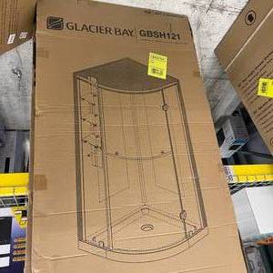 lot 136 image: Glacier Bay Glamour 31.69 in. x 76.40 in. 2-Piece Direct-to-Stud Corner Shower Wall Set in White  Does not include base or doors