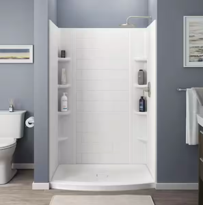 lot 108 image: American Standard Ovation Curve 48 in. W x 72 in. H 3-Piece Glue Up Alcove Subway Tile Shower Walls in Arctic White