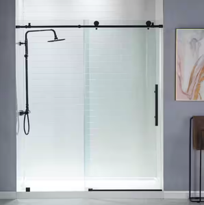 lot 118 image: WOODBRIDGE 60 in. W x 76 in. H Sliding Frameless Shower Door in Matte Black Finish with 38 in. Clear Glass