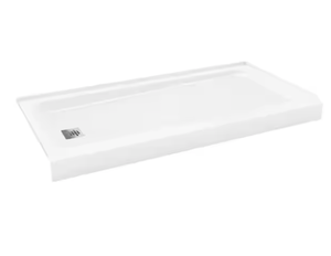 lot 143 image: Bootz ShowerCast 60 in. x 30 in. Shower Pan in White Square Chrome Shower Drain Kit Left Drain