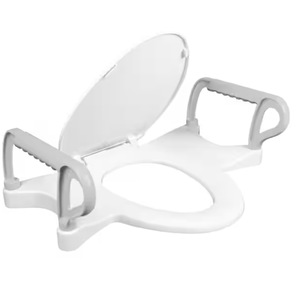 lot 157 image: BEMIS Assist ElongatedRound Standard Height Plastic Closed Front Toilet Seat in White with Support Arms