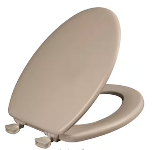 lot 159 image: BEMIS Elongated Enameled Wood Closed Front Toilet Seat in Fawn Beige