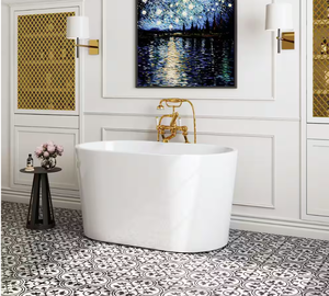 lot 187 image: HOROW 47 in. x 26.8 in. Soaking Bathtub with Side Drain in WhiteGolden