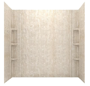 lot 140 image: American Standard Ovation 32 in. x 60 in. x 59 in. Glue-Up Alcove Bath Wall Set in Sand Travertine
