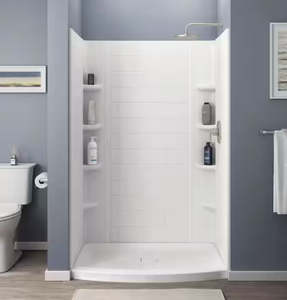 lot 194 image: American Standard Ovation Curve 48 in. W x 72 in. H Alcove Subway Tile Shower Walls AND Shower Pan Base with Center Drain in Arctic White