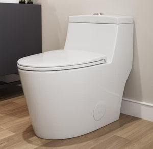 lot 199 image: HOROW 1-piece 0.81.28 GPF Dual Flush Elongated Toilet in White, Seat Included