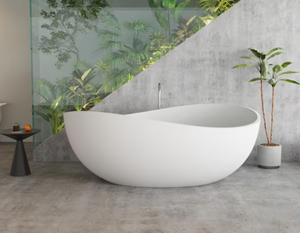 lot 208 image: Moray 63 in. x 37 in. Solid Surface Stone Resin Flatbottom Freestanding Double Slipper Soaking Bathtub in Matte White Moray 63 in. x 37 in.