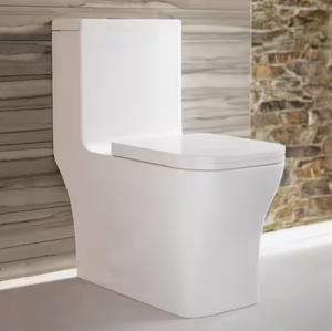 lot 213 image: Swiss Madison Concorde 10 INCH ROUGH IN 1-piece Square Toilet in Glossy White Seat Included 1.11.6 GPF Dual Flush