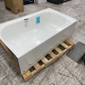 lot 211 image: Bootz Kona 54 in. x 30 in. Soaking Bathtub with Left Drain in White (small nick)