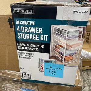 lot 135 image: White Steel 4-Drawer Storage Kit Close Mesh Wire Basket
