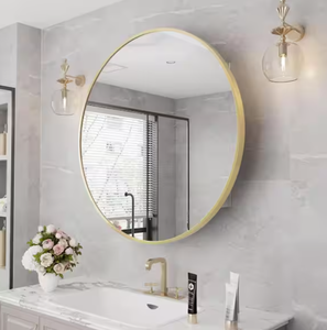 lot 128 image: WallBeyond 28 in. W x 28 in. H Round Gold Aluminum Alloy Metal Frame Medicine Cabinet with Mirror