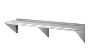 lot 140 image: Stainless Steel Shelf 14 in. x 48 in. Wall Mounted Floating Shelving with Brackets 350 lbs. Load Commercial