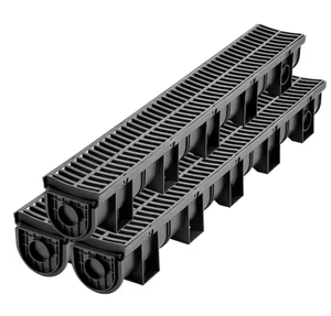 lot 144 image: Trench Drain System 39 in. L x 5.8 in. W x 5.2 in. D Channel Drain with Plastic Grate and End Cap Drainage Trench (3 Pack)