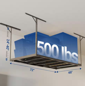 lot 147 image: FLEXIMOUNTS Max Series 48 in. W x 72 in. D Black Heavy Duty Ceiling Mounted Overhead Garage Storage Rack