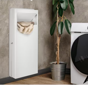 lot 177 image: Built-In Wall White Steel Modern Rectangle Laundry Room Hamper with Lid