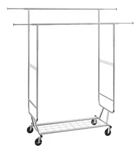 lot 180 image: Heavy Duty Clothes Rack Double Hanging Rod Adjustable Height Silver