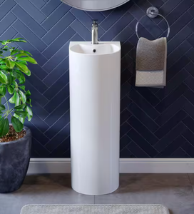 lot 189 image: Swiss Madison Sublime Rounded Basin Pedestal Sink in Glossy White