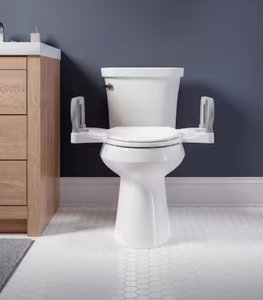 lot 198 image: BEMIS Assist ElongatedRound Standard Height Premium PlasticToilet Seat with Support Arms White