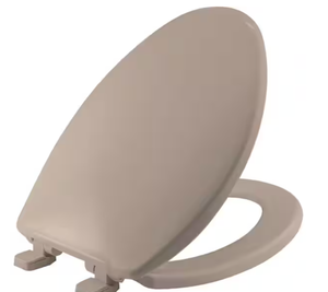 lot 201 image: BEMIS Kimball Soft Close Elongated Plastic Closed Front Toilet Seat in Fawn Beige Never Loosens