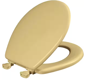 lot 202 image: BEMIS Round Enameled Wood Closed Front Toilet Seat in Desert Gold