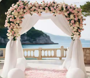 lot 216 image: Gold Color Metal Wedding Arch Backdrop Stand with Bases Arbor 118 in. x 118 in.