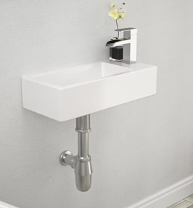 lot 206 image: LORDEAR 15 in. W x 7 in. D Ceramic Wall Mount Bathroom Rectangular Vessel Sink in White with Single Faucet Hole