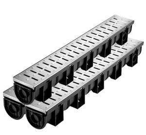 lot 209 image: Trench Drain Grate 39 in. L x 5.8 in. W x 5.2 in. D  Metal Grate and End Cap Channel Drain (Lot of 3 3 Packs 9 Total Pieces)