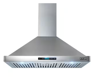 lot 242 image: 30 in. 520 CFM Wall Mount Ducted Range Hood with SS Filters, Digital Display, LED Lights and Remote in Stainless Steel by Janska