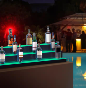 lot 246 image: LED Lighted Liquor Bottle Display, 3 Tiers 60 In. Commercial Illuminated Home Bar Shelf