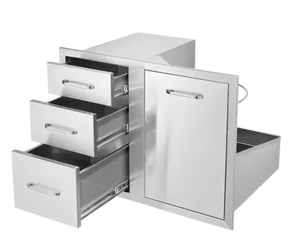 lot 257 image: Outdoor Kitchen Drawer 29.5 in. W Silver 3 Drawers Kitchen Door and Drawer Combo Paper Storage