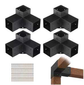 lot 259 image: Pergola Bracket Kit 4 in. x 4 in. 4-Piece 3-Way Heavy-Duty Corner Bracket Woodworks DIY Post Base Kit