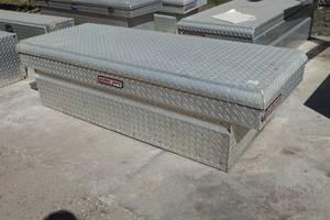 lot 47 image: Weather Guard Aluminum Diamond Plate Saddle Toolbox