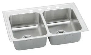 lot 128 image: Elkay Lustertone Stainless Steel Drop-In ADA Sink - 33 x 21-14 x 6