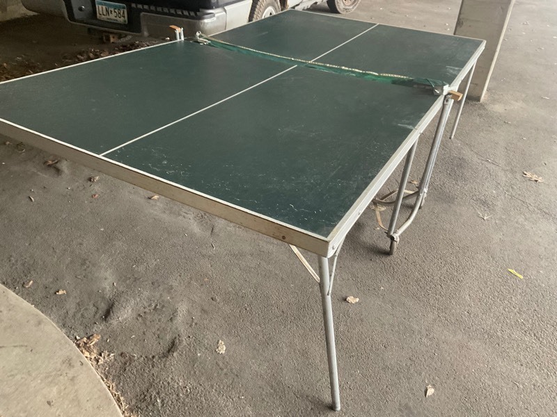 lot 2-11 image: folding ping pong table with new net 4, new set of 4 paddles, and balls