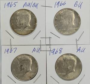 lot 18 image: 4 -  Kennedy 40% Silver AUBU  Halfs  - All P  1965,1966,1967 &1968