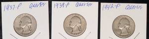 lot 24 image: 3 - Washington Quarters  1937-P, 1939 - P & 1942-P