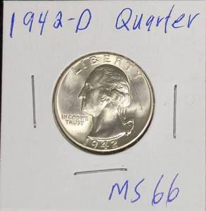 lot 25 image: 1942- D   Washington Quarter MS66  SPECTACULAR