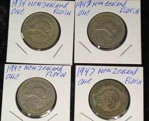 lot 42 image: 4 - New Zealand One Florin 1934  &   3 -1947