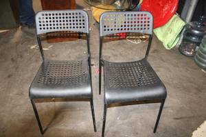 lot 250 image: Set of 3 Black Metal Chairs with Perforated Seats