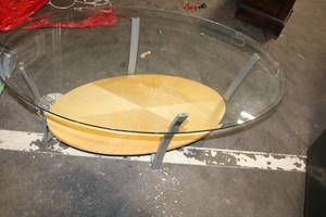 lot 254 image: Modern Oval Glass Coffee Table with Wooden Shelf