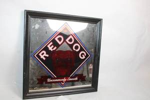 lot 267 image: Vintage Red Dog Beer Mirror with Bulldog Design