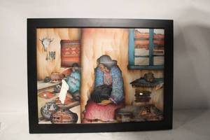 Framed Native American Artwork with Southwestern Motifs