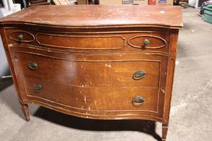 lot 274 image: Vintage Wooden Dresser with Curved Drawers and Brass Handles