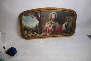 lot 287 image: Vintage Framed Jesus Christ Print with Shepherd and Sheep