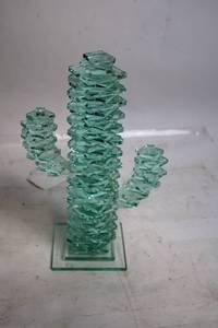 lot 288 image: Glass Cactus Sculpture with Geometric Design