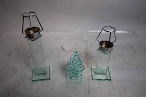 lot 289 image: Set of Glass Candle Holders and Decorative Glass Tree