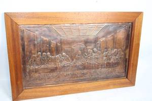 lot 291 image: Copper Relief Art of The Last Supper in Wooden Frame