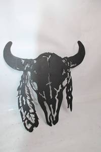 lot 296 image: Metal Wall Art Bull Skull with Feather Design