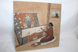 lot 299 image: Native American Woman Weaving Artwork with Southwestern Motif